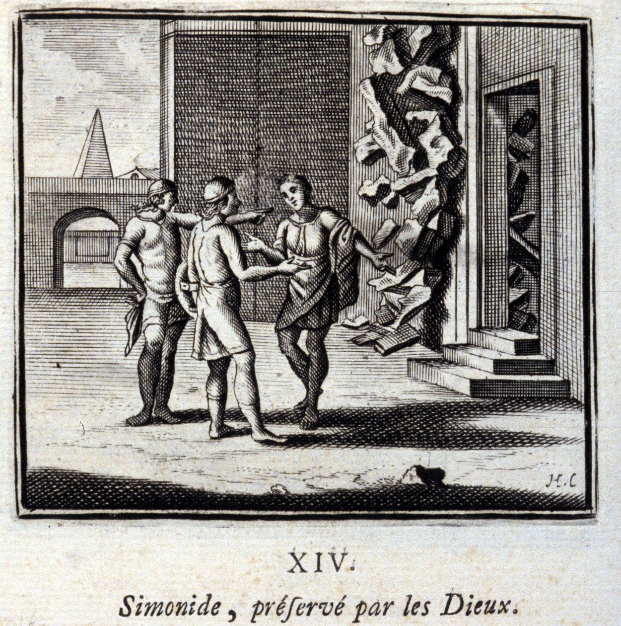 Simonide préservé par les dieux. Fables de Jean de La Fontaine. Illustration de François Chauveau. Édition de 1728. - Francois Chauveau