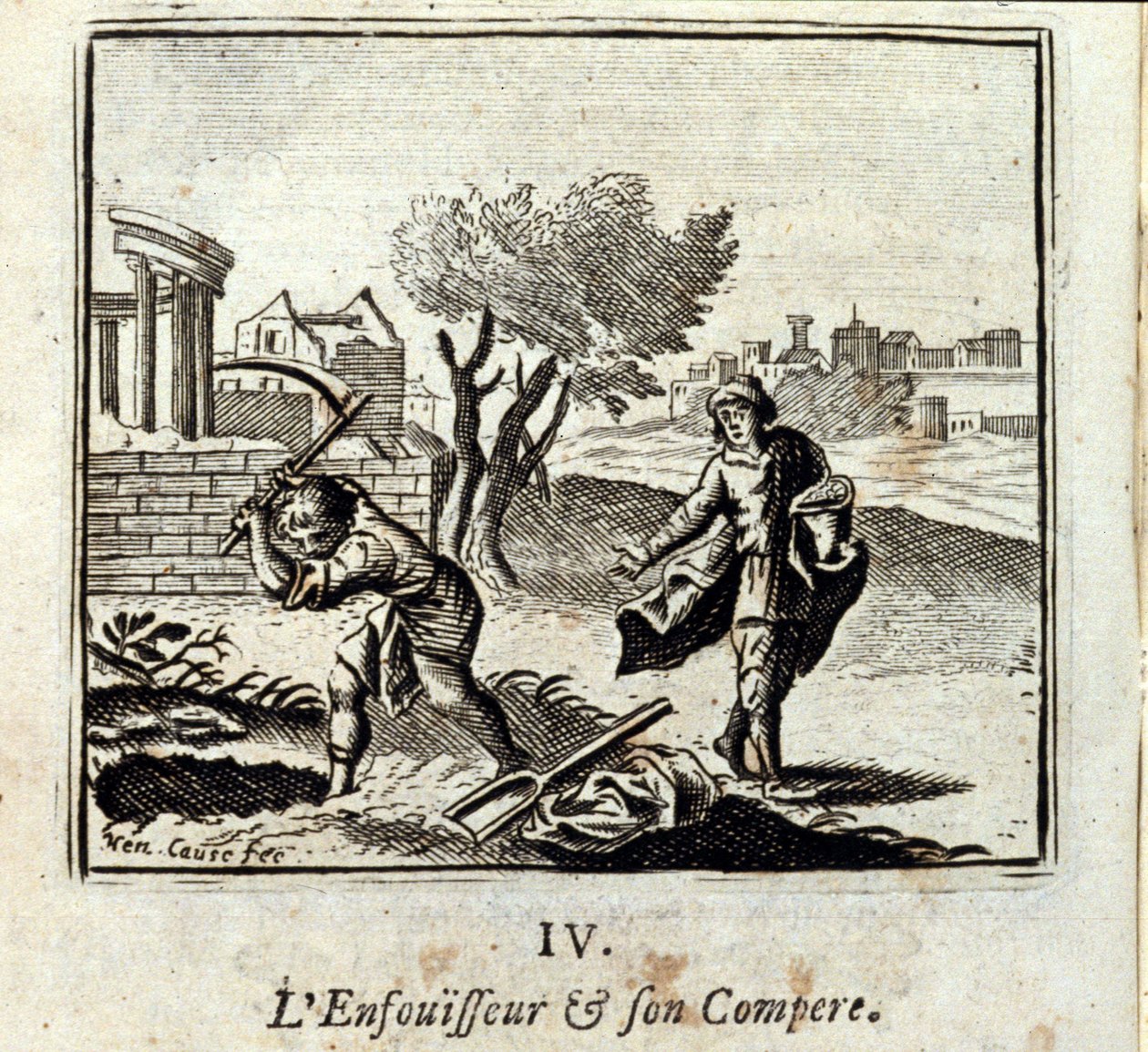 Le brûleur et son compère. Fables de Jean de La Fontaine (1621-95). Illustration par François Chauveau (1613-1676). Édition de 1728. - Francois Chauveau