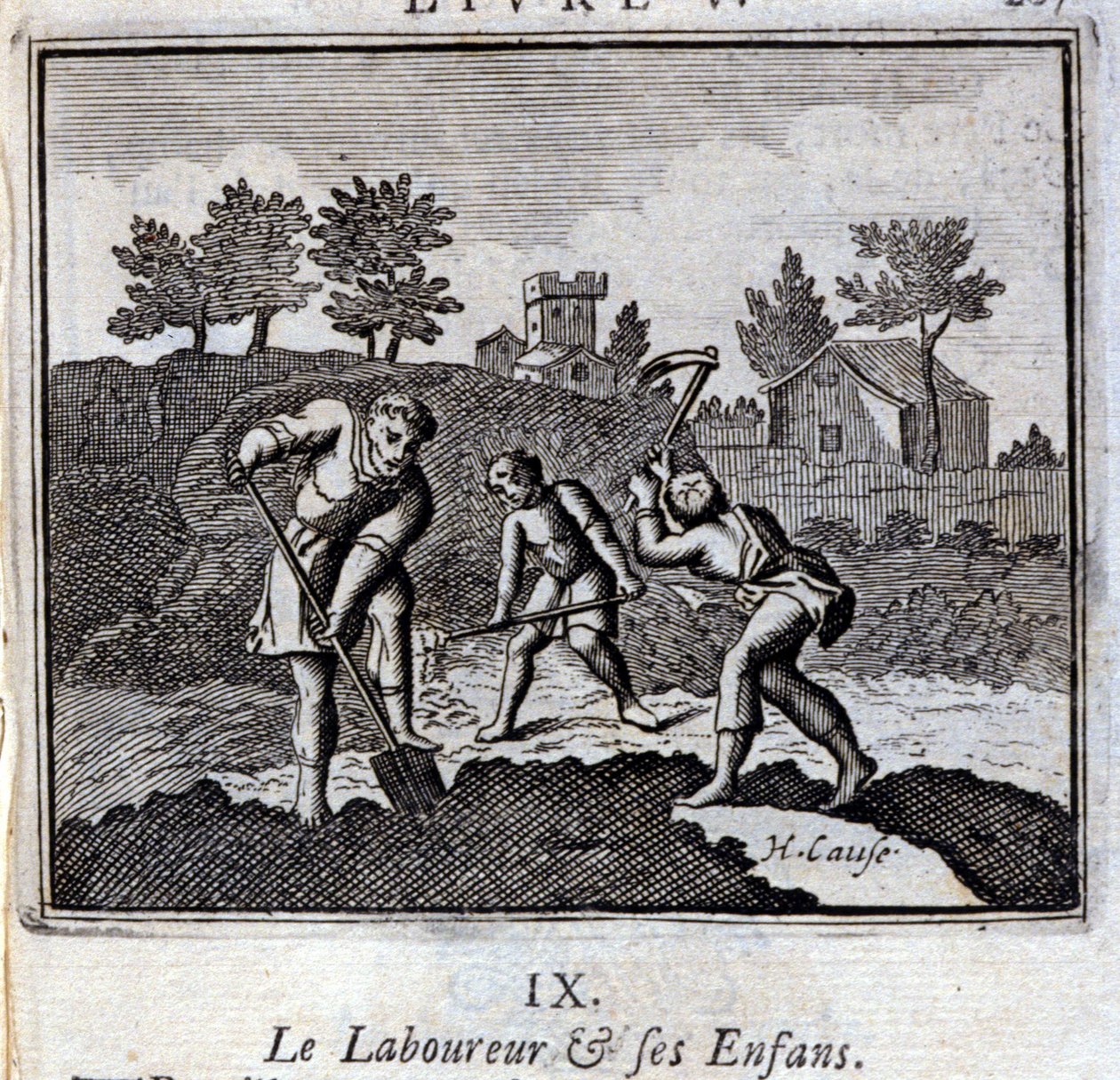 Le pleureur et ses enfants. Fables de Jean de La Fontaine (1621-95). Illustration de François Chauveau (1613-1676). Édition de 1728. - Francois Chauveau