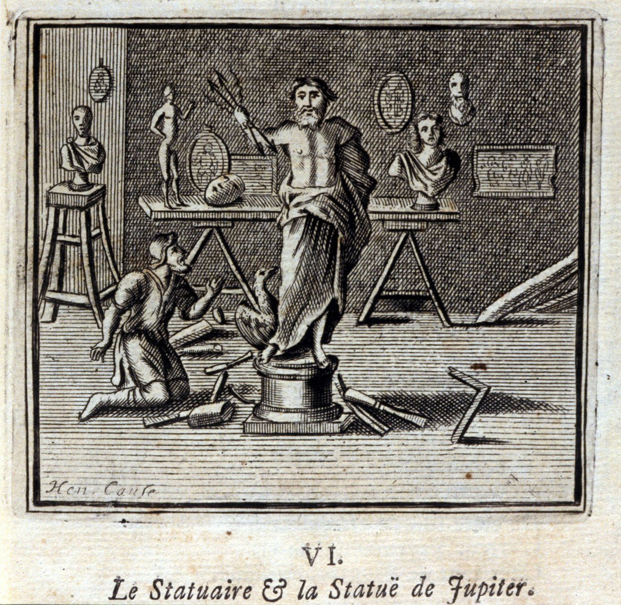 Le Sculpteur et la statue de Jupiter. Fables de Jean de La Fontaine (1621-95). Illustration de François Chauveau (1613-1676). Édition de 1728. - Francois Chauveau