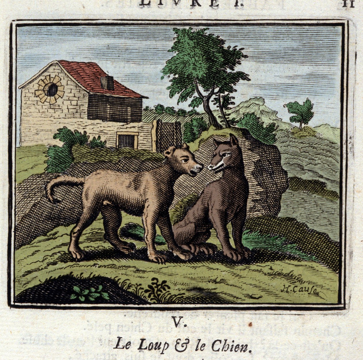 Le Loup et le Chien. Fables de Jean de La Fontaine (1621-1695). Illustration de François Chauveau (1613-1676). Édition de 1728 - Francois Chauveau