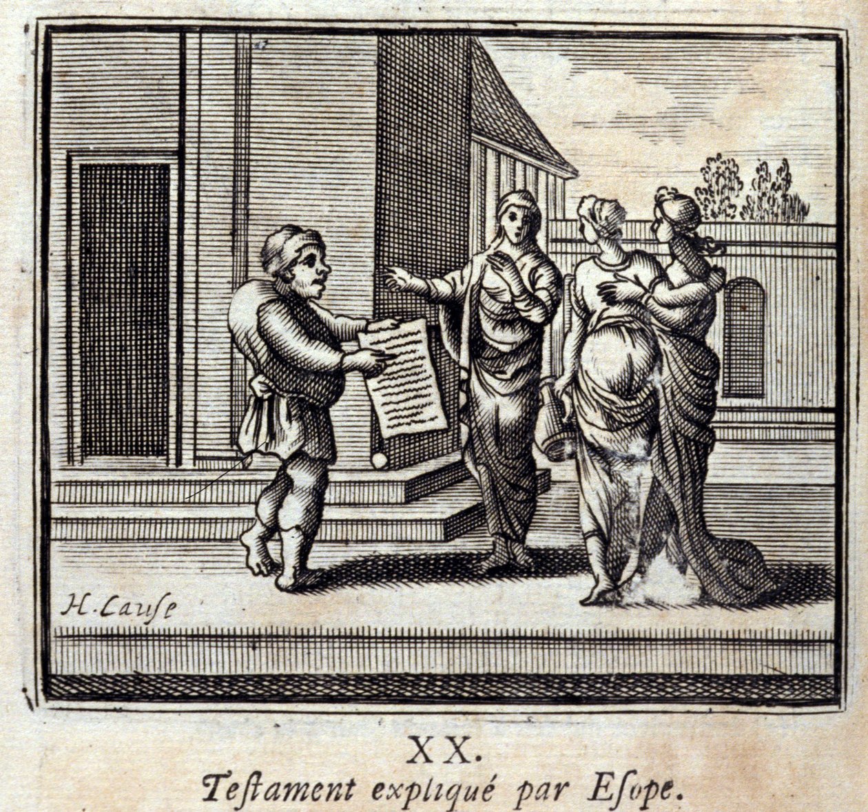 Volonté expliquée par Ésope. Fables de Jean de La Fontaine (1621-95). Illustration de François Chauveau (1613-1676). Édition de 1728. - Francois Chauveau