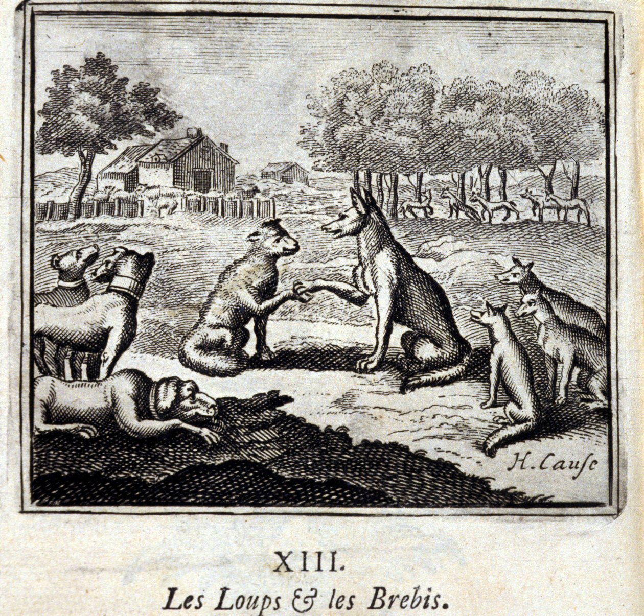 Les loups et les brebis. Fables de Jean de La Fontaine (1621-95). Illustration de François Chauveau (1613-1676). Édition de 1728. - Francois Chauveau