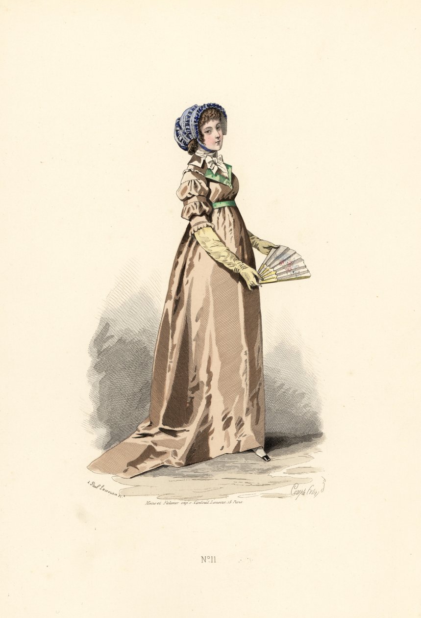 Femme en robe couleur noisette, fichu-chemise et chapeau bleu - Francois Claudius (after) Compte Calix