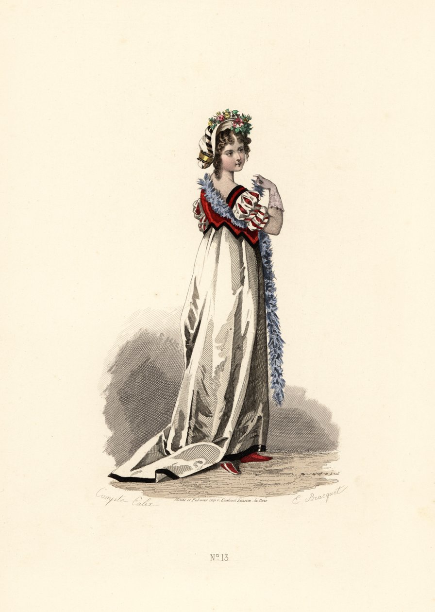 Femme en robe blanche avec garniture en velours noir - Francois Claudius (after) Compte Calix