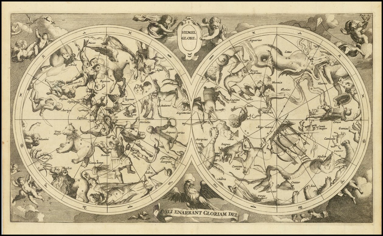 Carte céleste de 1720 - Hemel Globe. Coeli Enarrant Gloriam Dei - François Halma