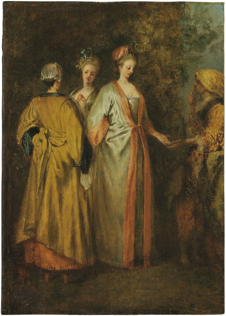 La diseuse de bonne aventure (huile sur panneau) - Francois Louis Joseph (attr. to) Watteau