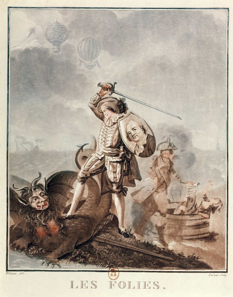 Figaro en combat avec une harpie, vers 1786 - Francois Louis Joseph Watteau