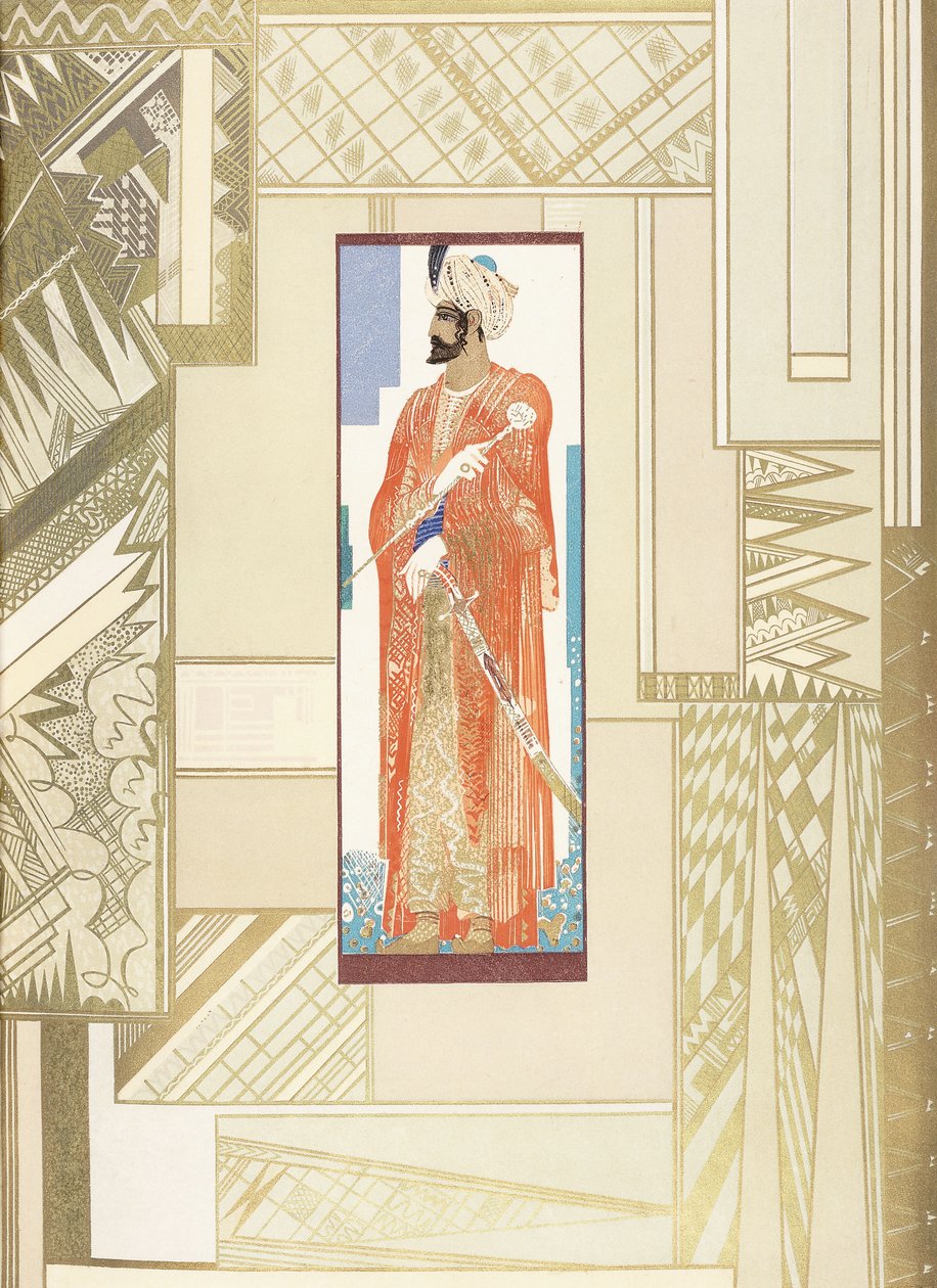 Homme en turban, avec un design moderne autour - Francois Louis Schmied