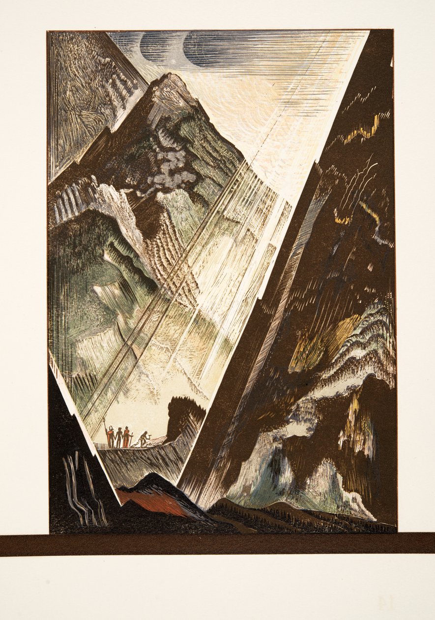 Prométhée cloué au rocher par Héphaïstos, Kratos et Bia, de Prométhée Enchaîné par Eschyle, pub. 1941 - Francois Louis Schmied