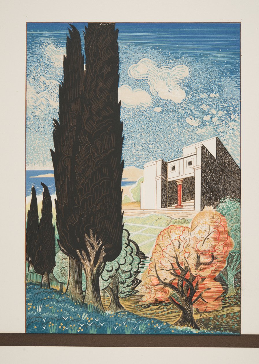 Temple avec cyprès, de Prométhée Enchaîné par Eschyle, pub. 1941 - Francois Louis Schmied