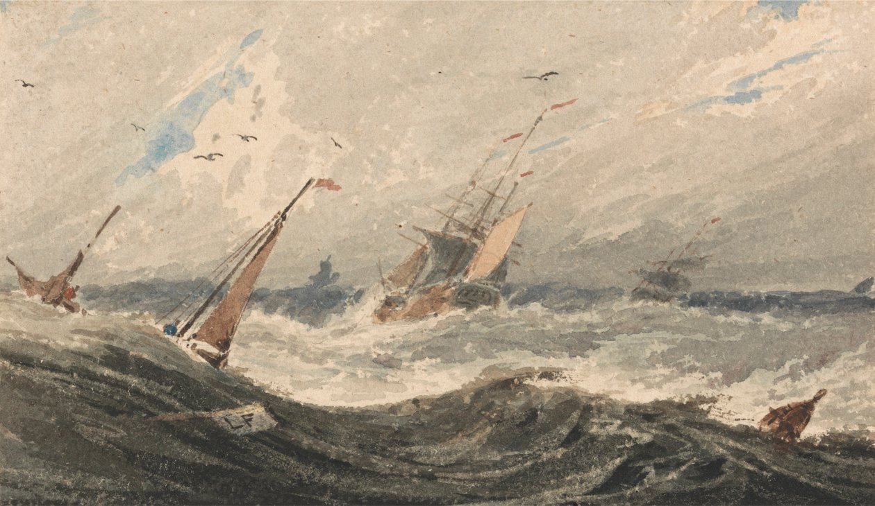 Bateaux sur une mer agitée - Francois Louis Thomas Francia
