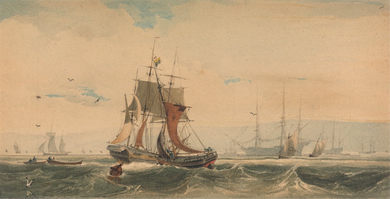 Navires sur la Medway, Kent - Francois Louis Thomas Francia