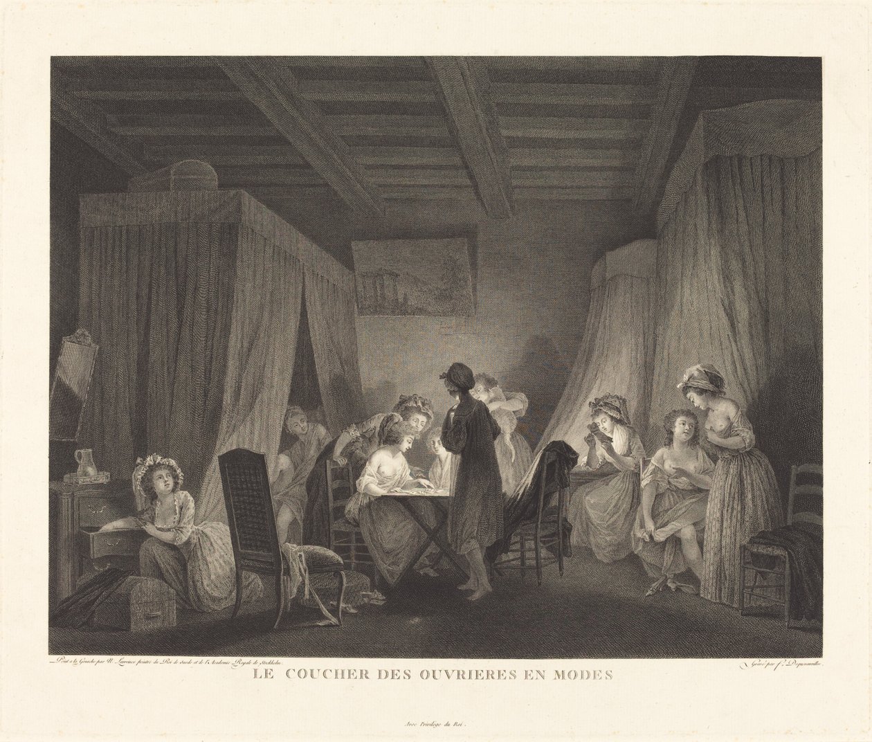 Le coucher des ouvrières en modes - Francois Nicolas Barthelemy Dequevauviller after Nicolas Lavreince