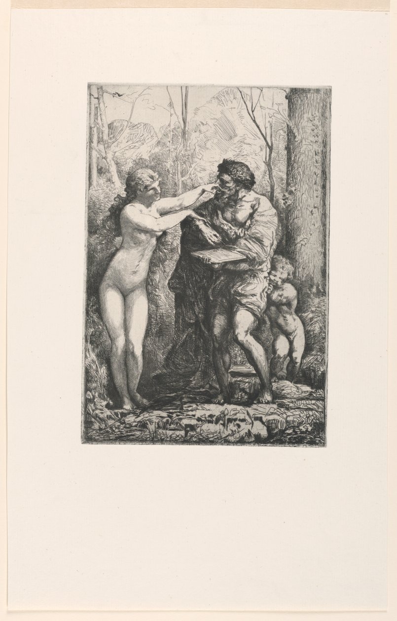 Artiste et une nymphe, des Douze Eaux-fortes de Chifflart - Francois Nicolas Chifflart