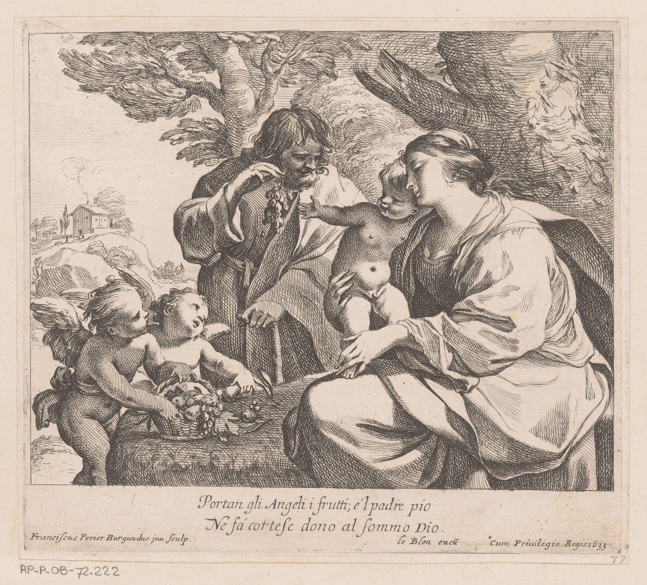 Sainte Famille avec putti et raisins - Francois Perrier