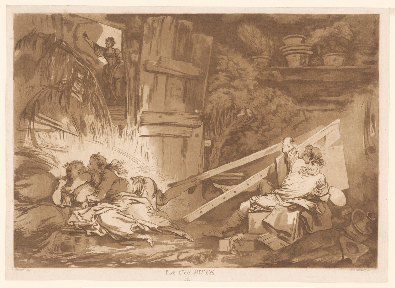 Jeune homme trébuchant tombe sur une femme qui est peinte (La Culbute) - Francois Philippe Charpentier