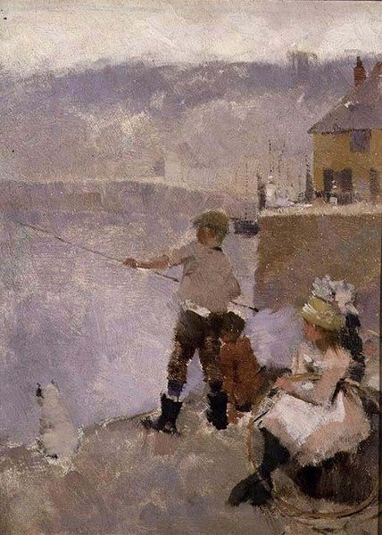 Pêche sur le quai - Frank Bramley