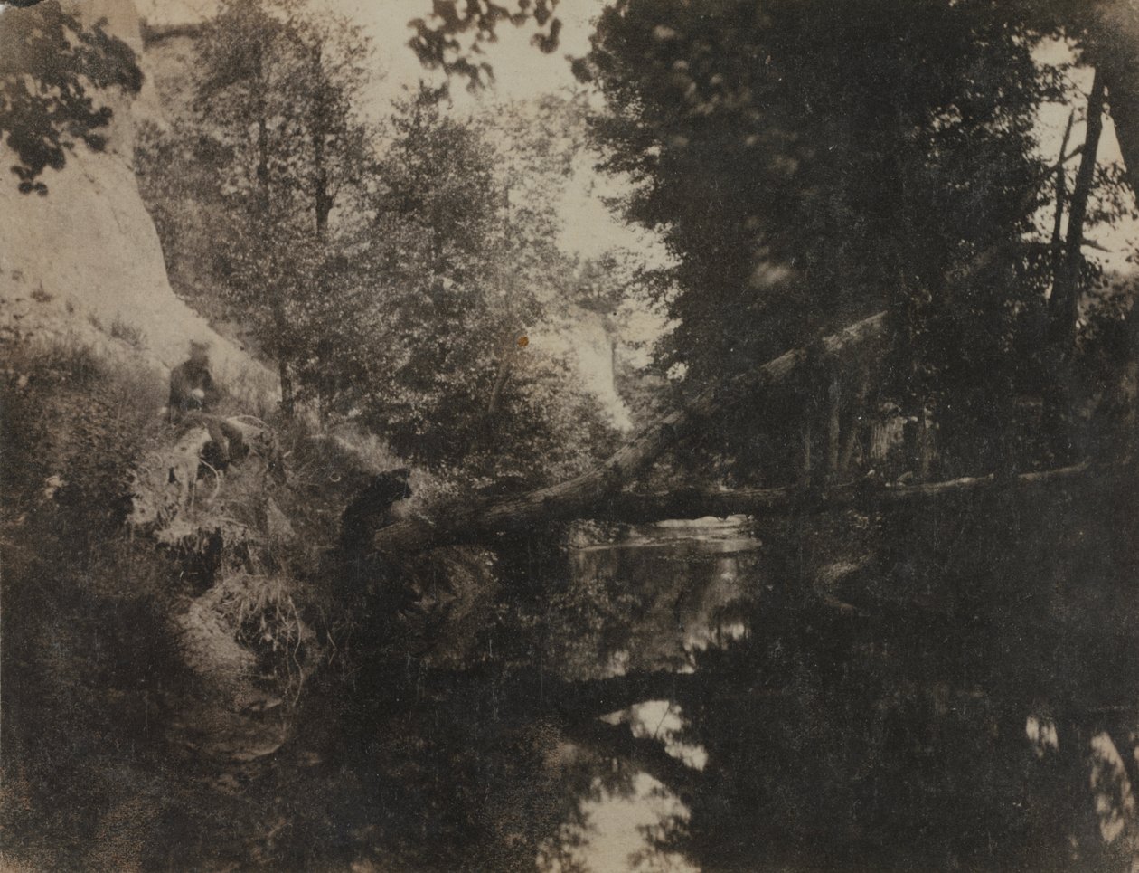 Paysage avec figure assise sur la rive du ruisseau - Frank Chauvassaignes