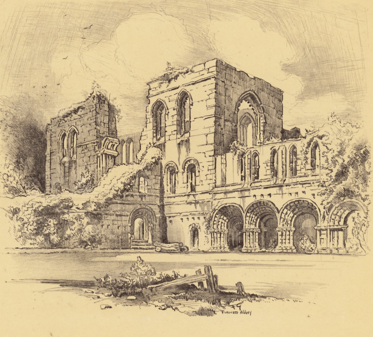 Abbaye de Furness (lithographie) - Frank Greenwood
