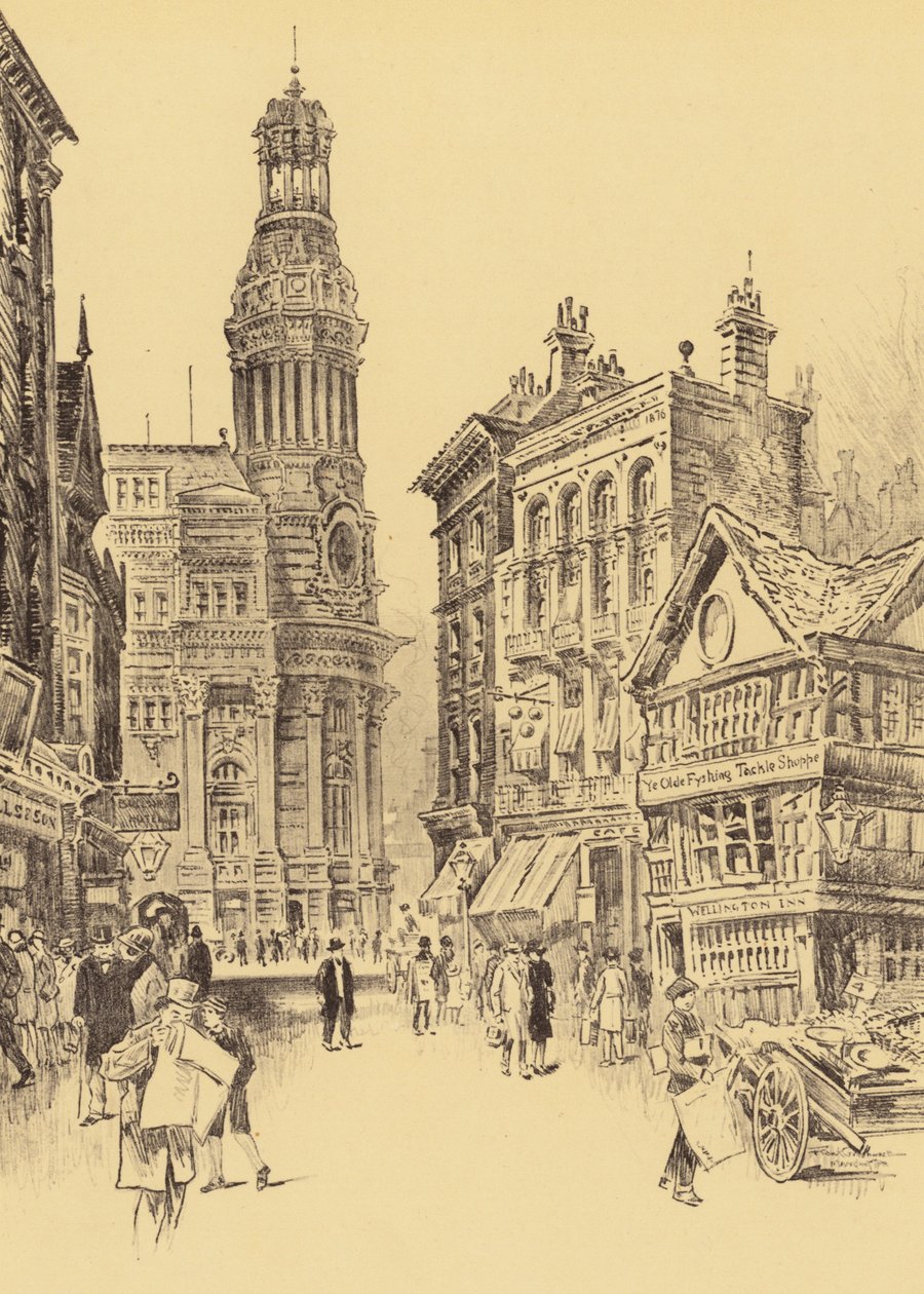 Manchester, The Royal Exchange et Old Market Place (lithographie) - Frank Greenwood