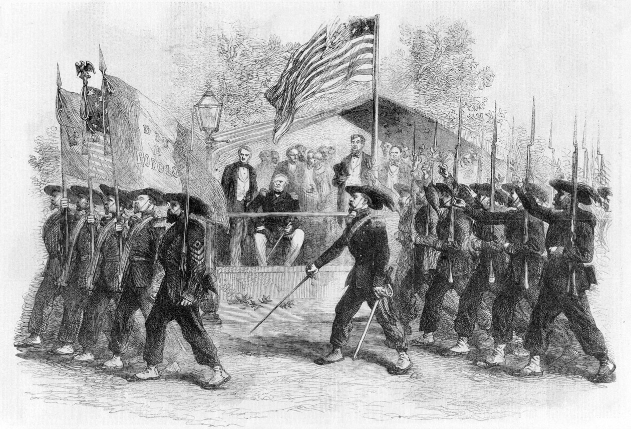 Défilé de la "Garde Garibaldi" devant le président Lincoln, 1861-1865 (c1880) - Frank Vizetelly