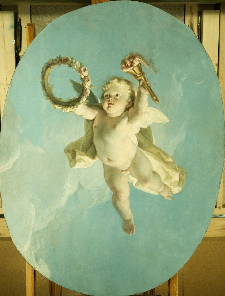 Un putto en vol tenant une couronne et une torche - François Boucher