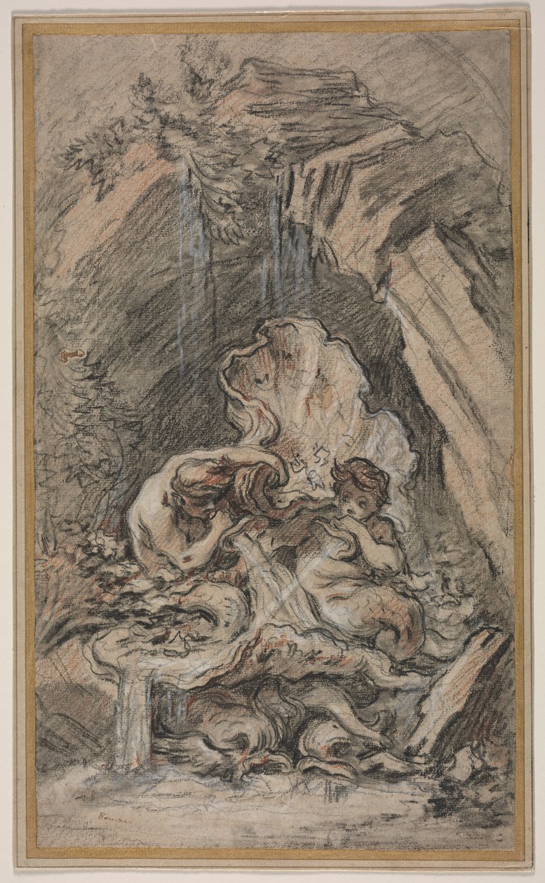 Fontaine avec deux tritons soufflant dans des coquilles de conque, vers 1736 - François Boucher