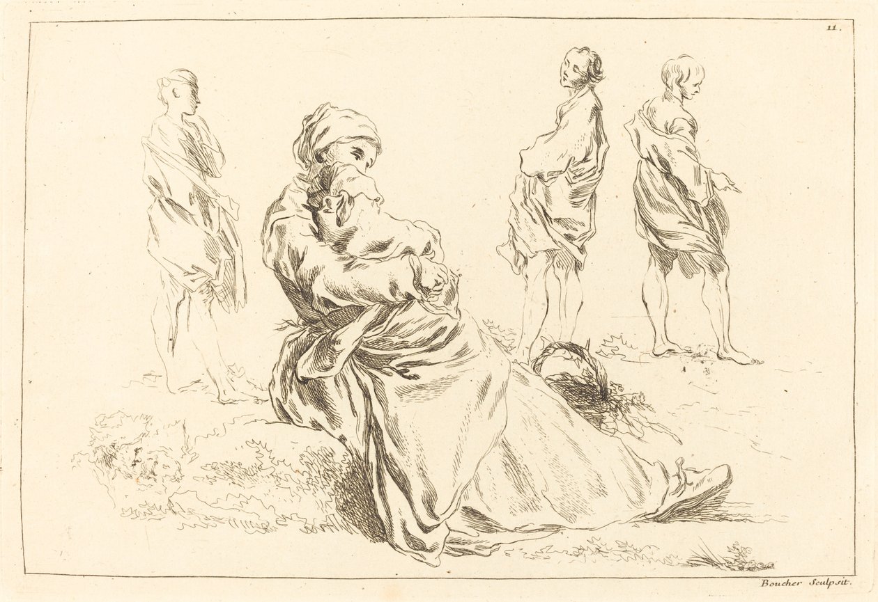 Études de figures incluant mère et enfant assis - François Boucher after Abraham Bloemaert