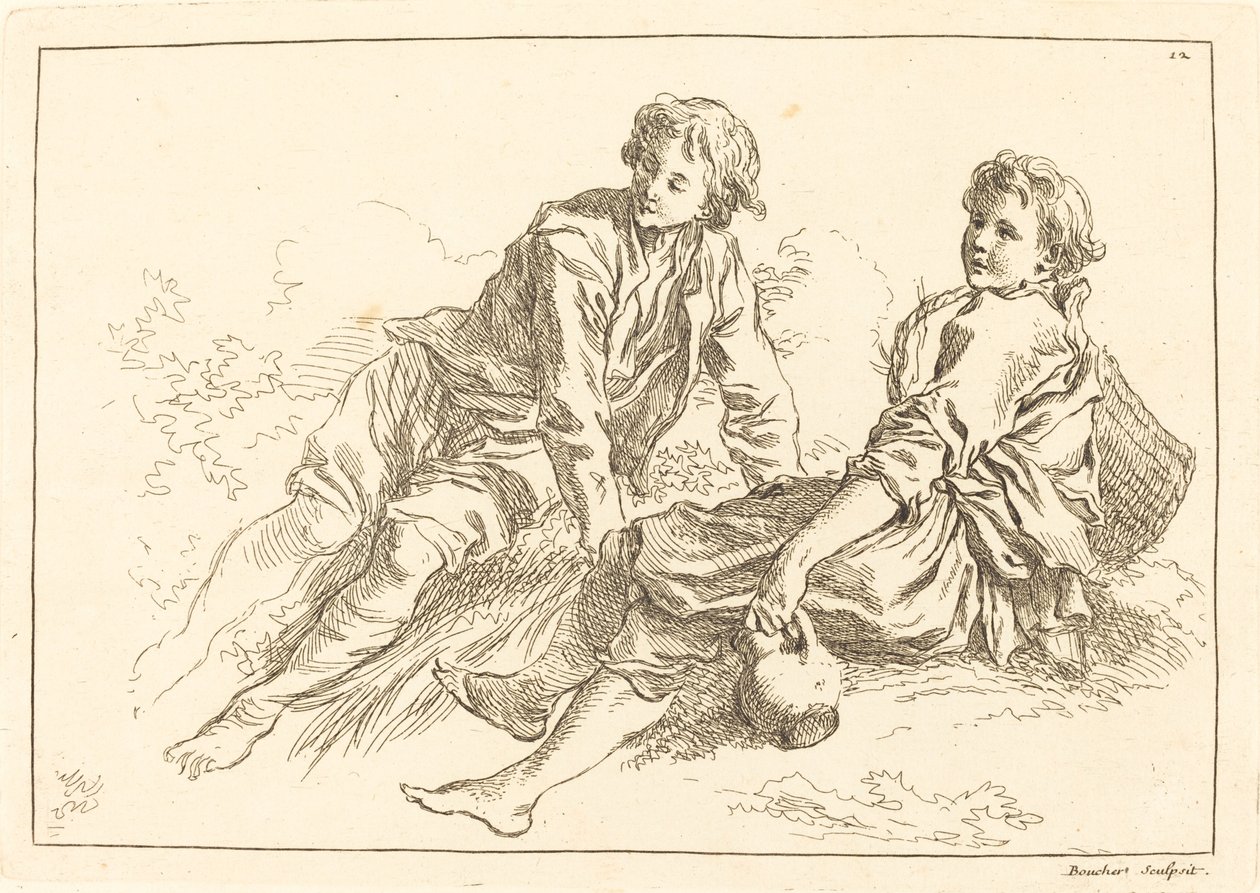 Bergers allongés - François Boucher after Abraham Bloemaert