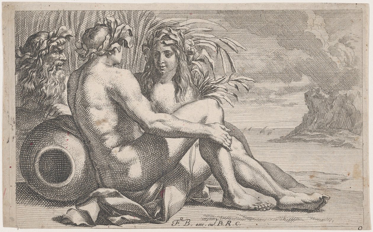 Dieux des rivières allongés devant un paysage marin, 1651-82 - François Bourlier