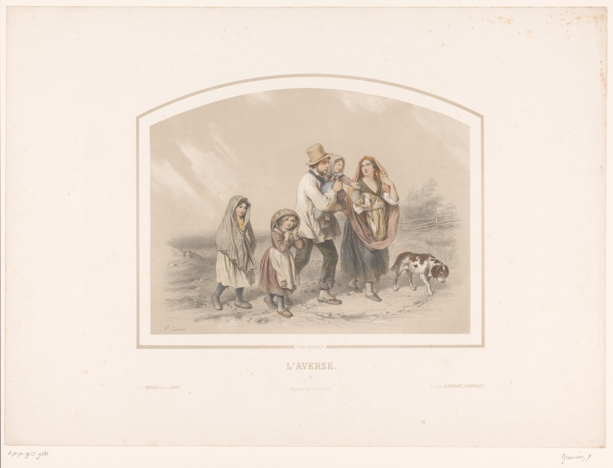 Famille avec chien sous une averse - François Grenier