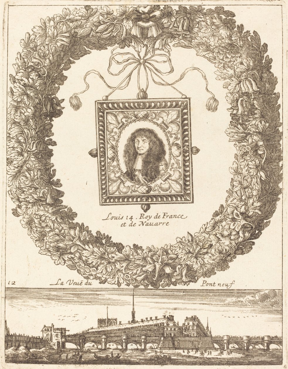 La vue du Pont Neuf; Louis XIV Roi de France et de Navarre - François Le Febvre