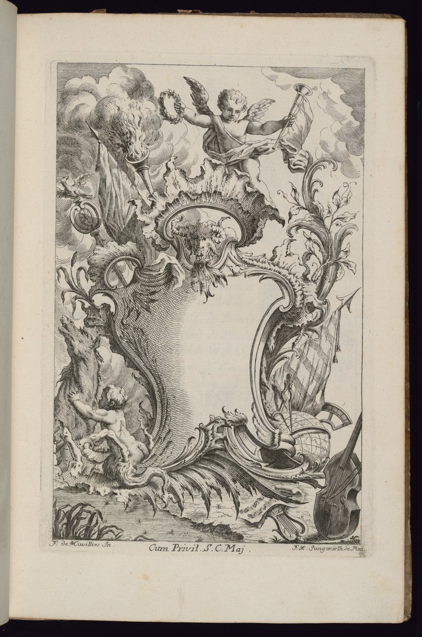 Cartouche avec un génie, Livre de Cartouches à divers usages - François de Cuvilliés the Elder