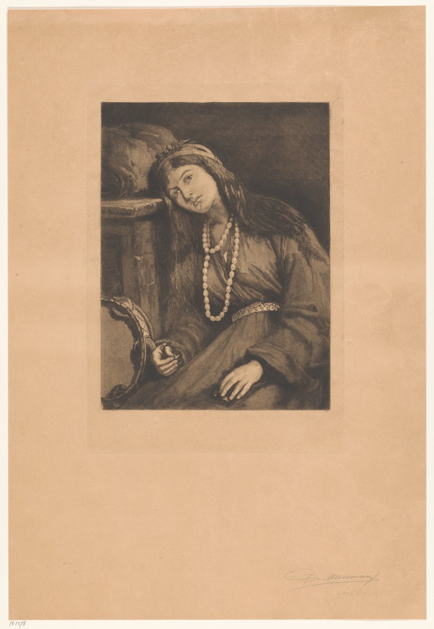 Musicienne au repos avec castagnettes et tambourin (Mignon) - François de Meersman (signed by artist)