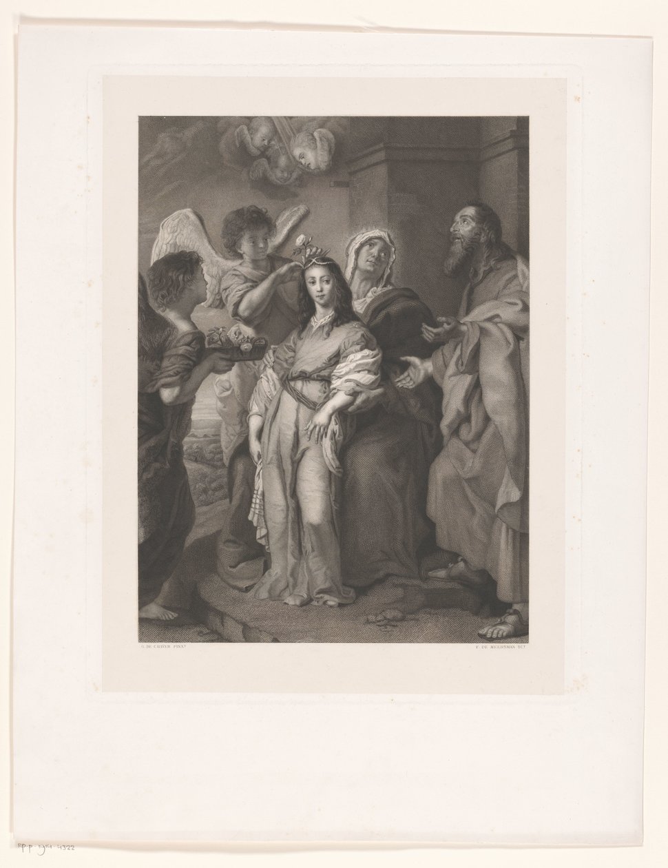 Marie en jeune femme, parée par des anges en présence de Joachim et Anne - François de Meersman