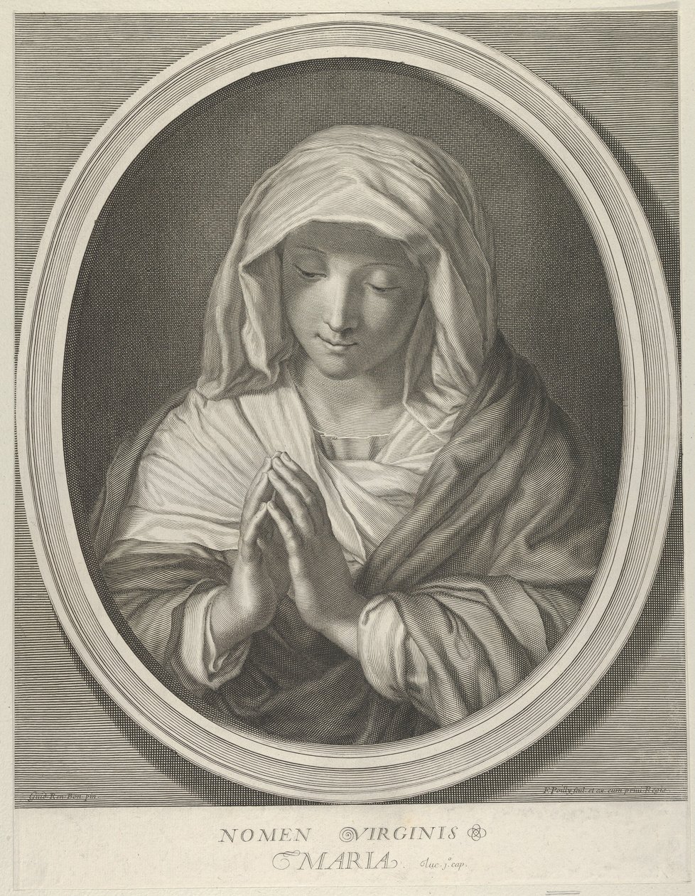 La Vierge en prière regardant vers le bas, dans un cadre ovale, d