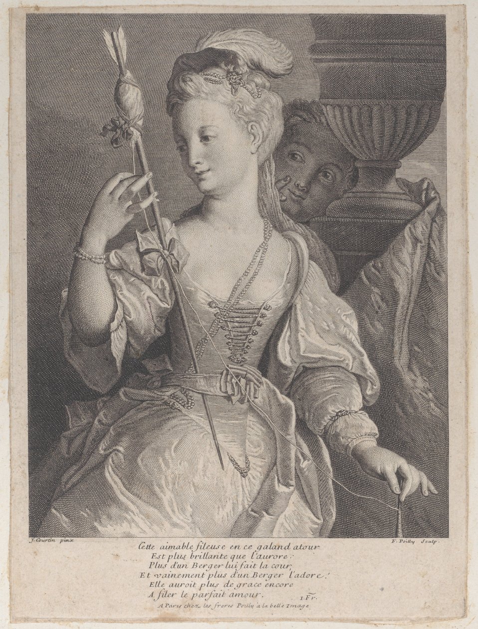 Jeune femme filant du fil pour une flèche - François de Poilly