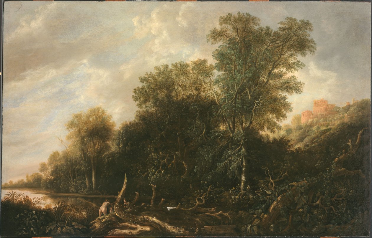 Paysage boisé avec femmes se baignant - François van Knibbergen