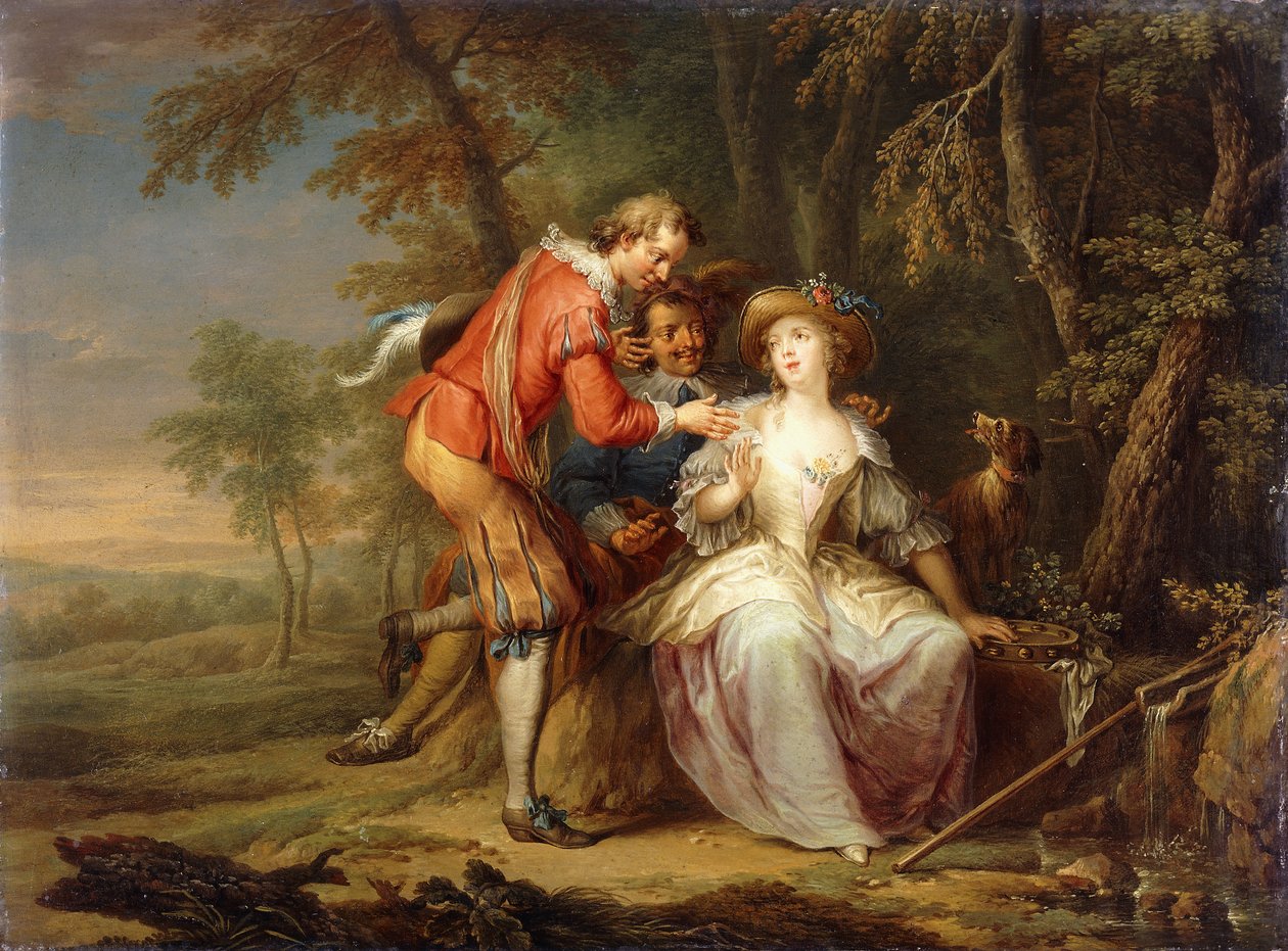 Scènes allégoriques amoureuses dans des paysages boisés - Frans Christoph Janneck