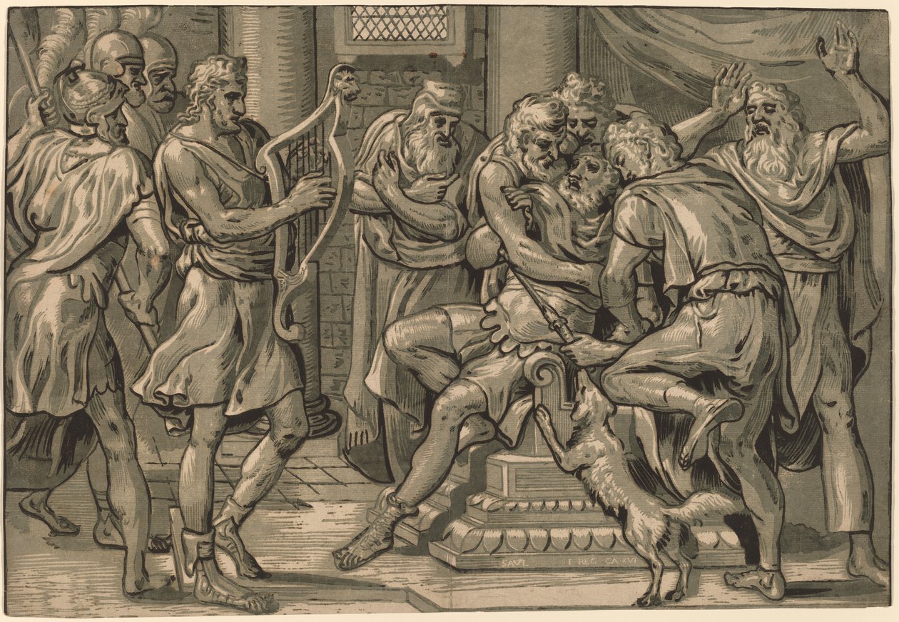 David jouant de la harpe devant Saül - Frans Floris I