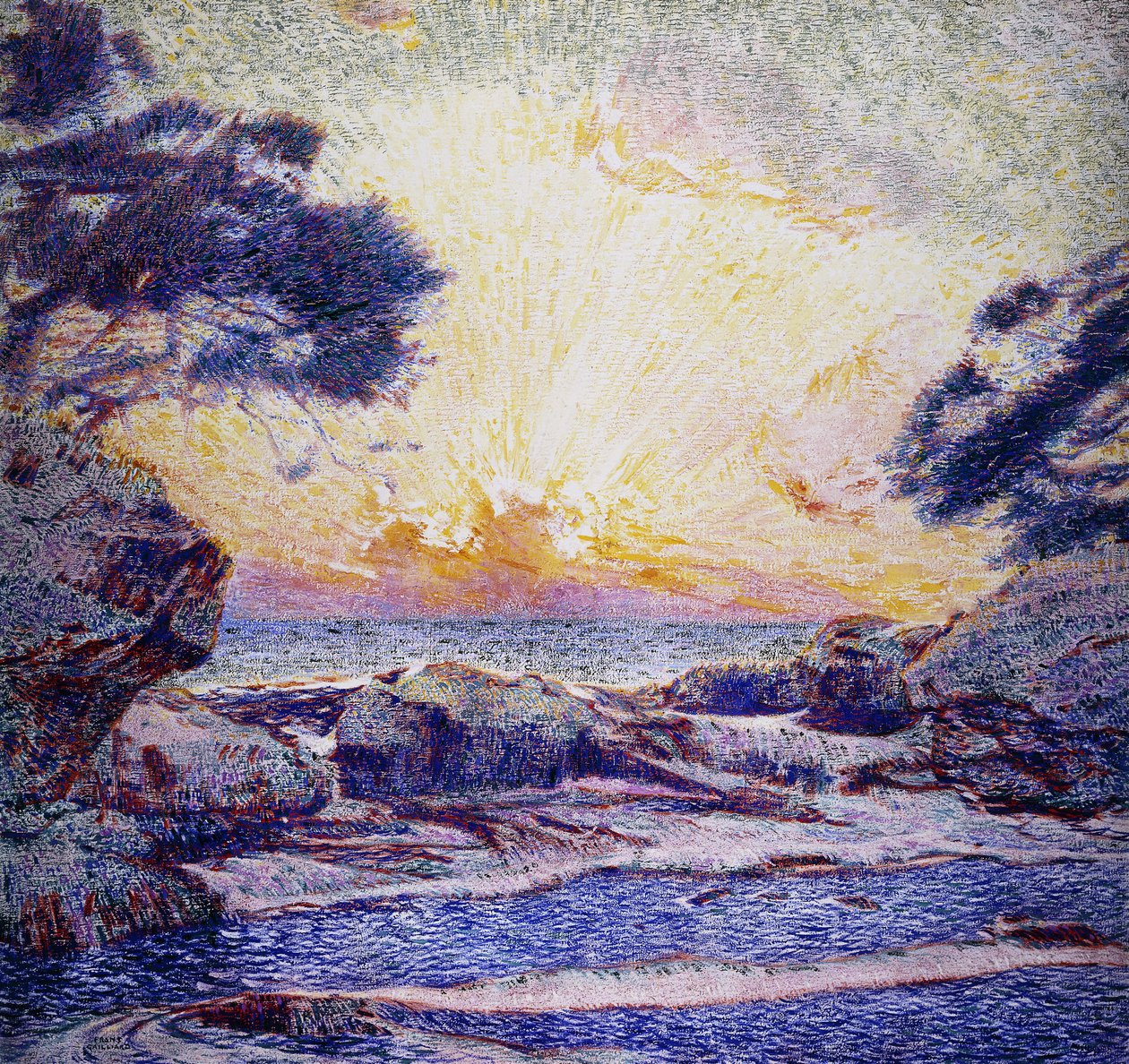 Scène de Côte; Coucher de Soleil - Frans Gaillard