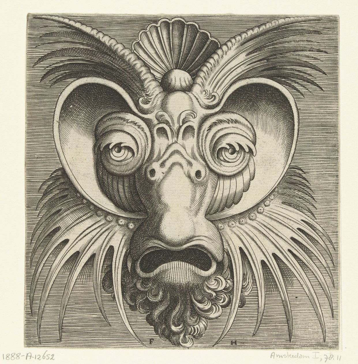 Masque avec des assiettes autour des yeux et des crêtes dentelées sur les joues et le front - Frans Huys