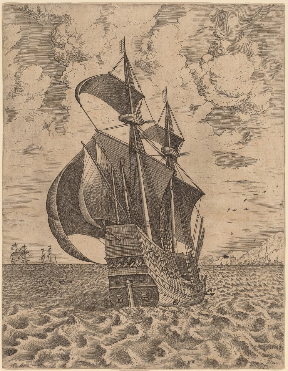 Quatre-mâts armé naviguant vers un port - Frans Huys after Pieter Bruegel the Elder