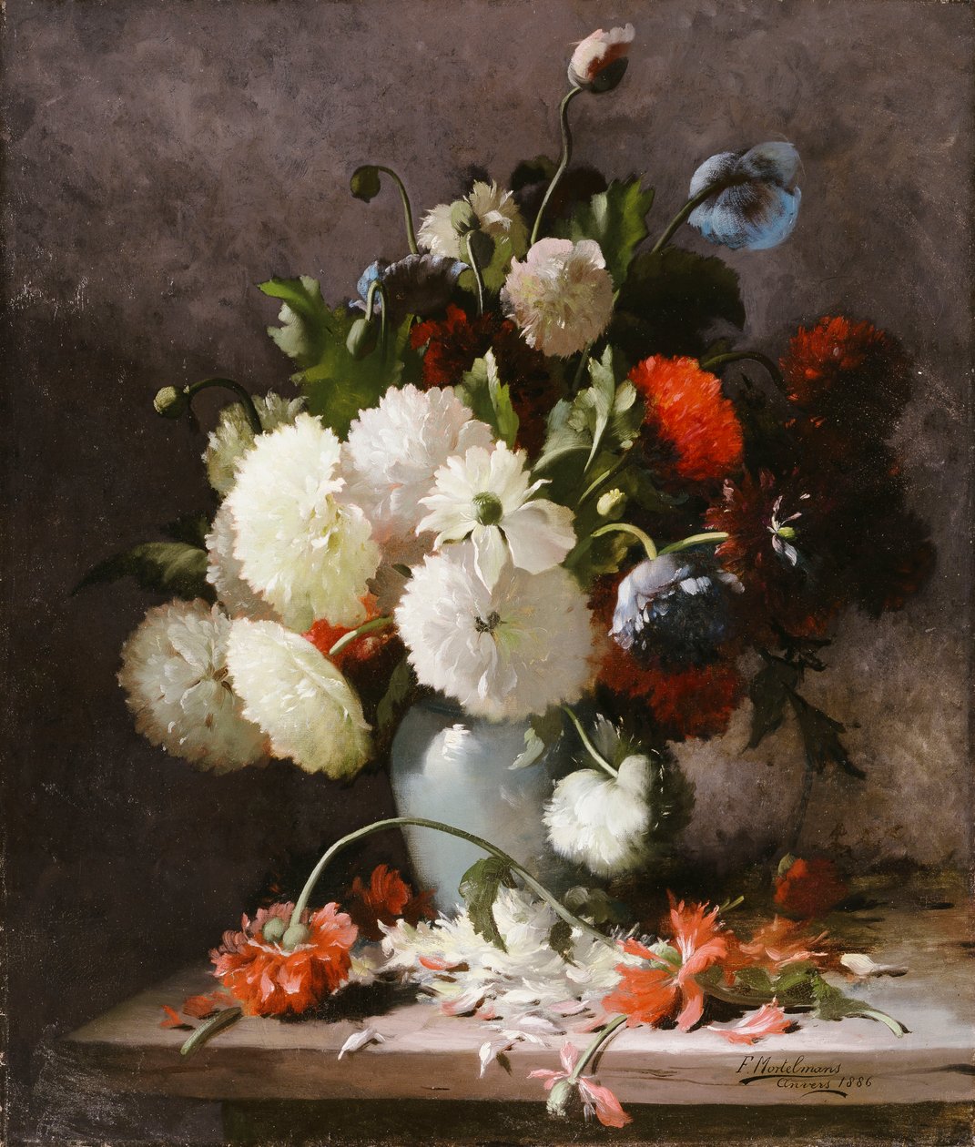 Pivoines sur un Rebord de Pierre - Frans Mortelmans