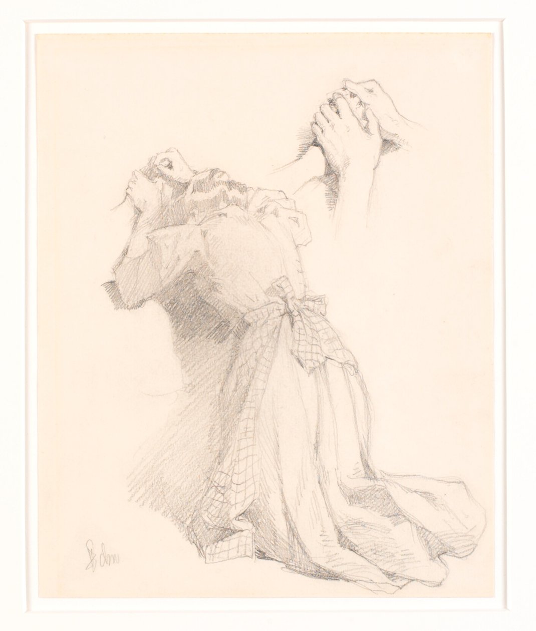 Une feuille avec cinq croquis au crayon. Figures féminines. Étude de mains. - Frans Schwartz