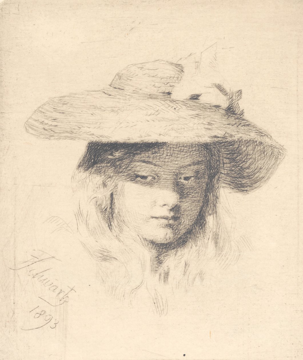 Jeune fille avec chapeau de paille - Frans Schwartz