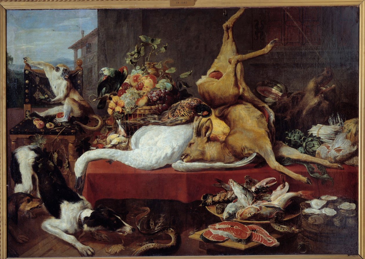 Nature morte avec gibier (faisan, oie, cerf), tranche de poisson, crabe, légumes - Frans Snyders