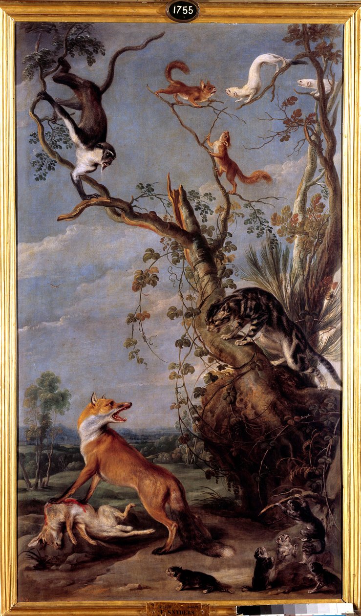 Le chat et le renard. Illustration de la fable de Jean de La Fontaine. Peinture par Frans Snyders (1579-1657) (école flamande) XVIIe siècle. Madrid, Musée du Prado - Frans Snyders