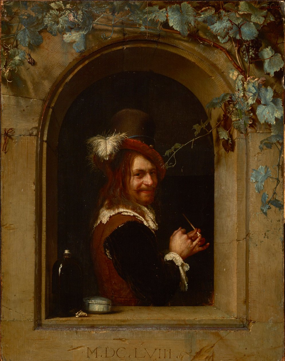Homme avec une pipe à une fenêtre - Frans van Mieris